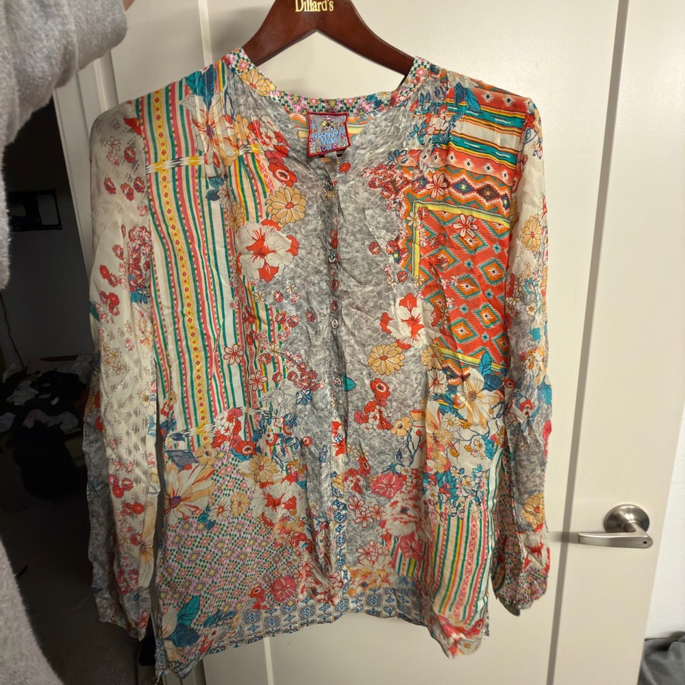 Johnny Was Colorful Floral Patchwork Blouse